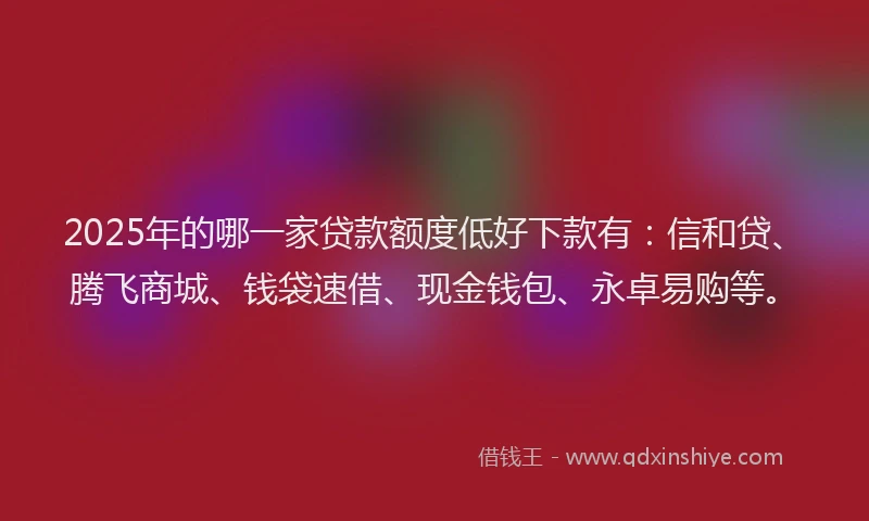 2025年的哪一家贷款额度低好下款有：信和贷、腾飞商城、钱袋速借、现金钱包、永卓易购等。