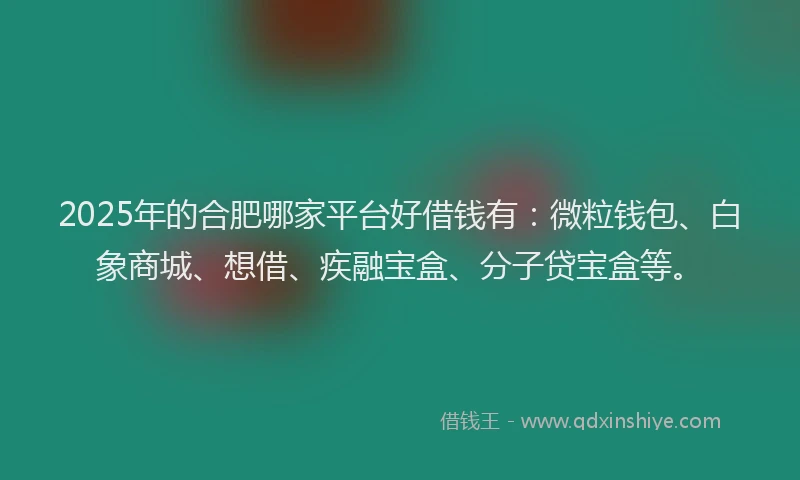 2025年的合肥哪家平台好借钱有：微粒钱包、白象商城、想借、疾融宝盒、分子贷宝盒等。