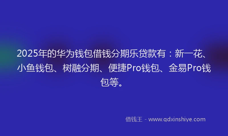 2025年的华为钱包借钱分期乐贷款有：新一花、小鱼钱包、树融分期、便捷Pro钱包、金易Pro钱包等。