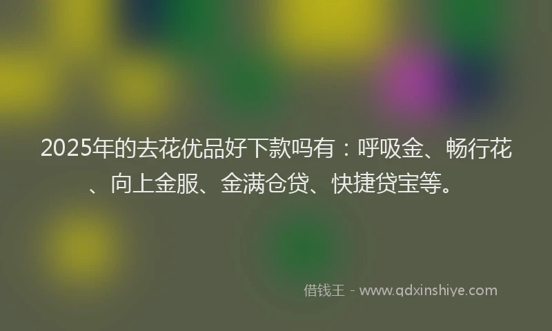 2025年的去花优品好下款吗有：呼吸金、畅行花、向上金服、金满仓贷、快捷贷宝等。