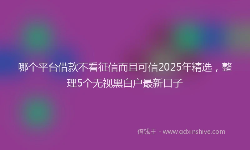 哪个平台借款不看征信而且可信2025年精选，整理5个无视黑白户最新口子