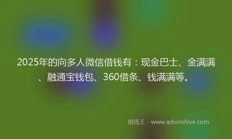 2025年的向多人微信借钱有：现金巴士、金满满、融通宝钱包、360借条、钱满满等。