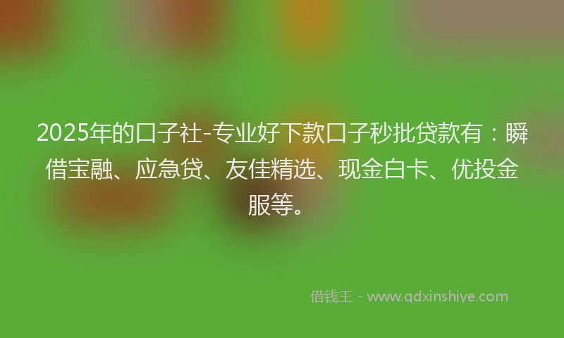 2025年的口子社-专业好下款口子秒批贷款有：瞬借宝融、应急贷、友佳精选、现金白卡、优投金服等。