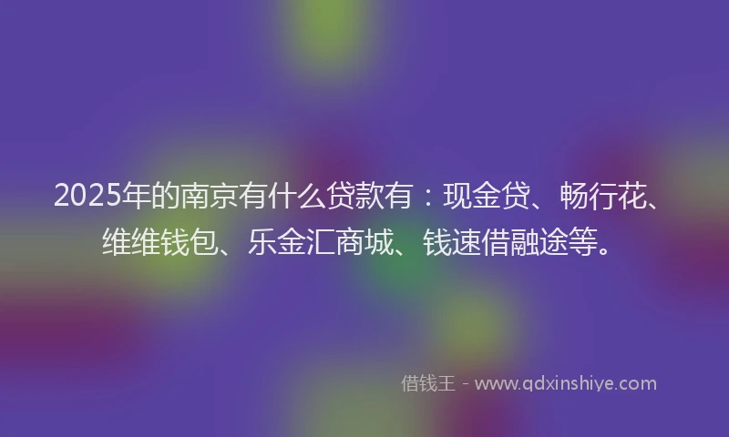 2025年的南京有什么贷款有：现金贷、畅行花、维维钱包、乐金汇商城、钱速借融途等。