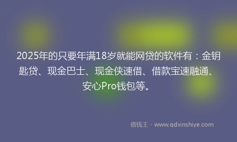 2025年的只要年满18岁就能网贷的软件有：金钥匙贷、现金巴士、现金侠速借、借款宝速融通、安心Pro钱包等。