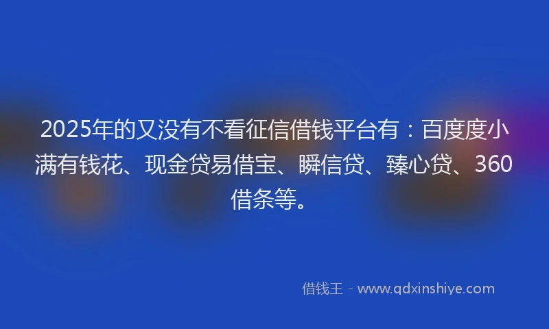 2025年的又没有不看征信借钱平台有：百度度小满有钱花、现金贷易借宝、瞬信贷、臻心贷、360借条等。
