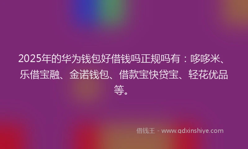 2025年的华为钱包好借钱吗正规吗有：哆哆米、乐借宝融、金诺钱包、借款宝快贷宝、轻花优品等。