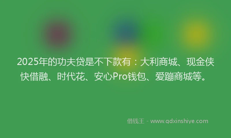 2025年的功夫贷是不下款有：大利商城、现金侠快借融、时代花、安心Pro钱包、爱蹦商城等。