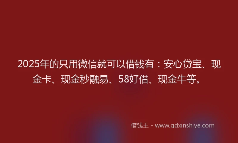 2025年的只用微信就可以借钱有：安心贷宝、现金卡、现金秒融易、58好借、现金牛等。