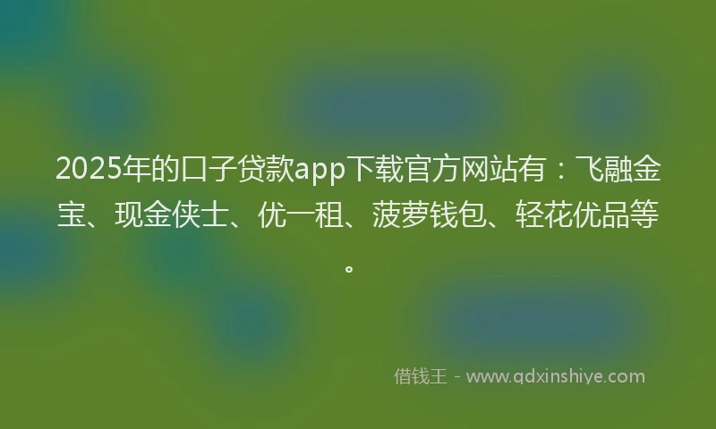 2025年的口子贷款app下载官方网站有：飞融金宝、现金侠士、优一租、菠萝钱包、轻花优品等。