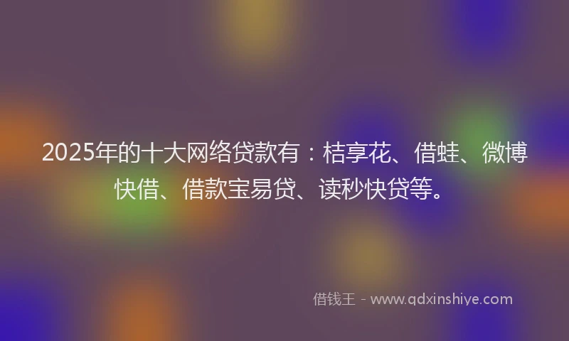 2025年的十大网络贷款有：桔享花、借蛙、微博快借、借款宝易贷、读秒快贷等。