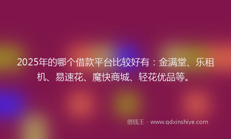 2025年的哪个借款平台比较好有：金满堂、乐租机、易速花、魔快商城、轻花优品等。