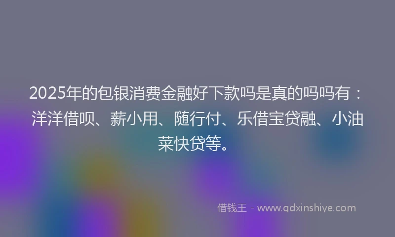 2025年的包银消费金融好下款吗是真的吗吗有：洋洋借呗、薪小用、随行付、乐借宝贷融、小油菜快贷等。