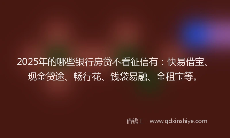 2025年的哪些银行房贷不看征信有：快易借宝、现金贷途、畅行花、钱袋易融、金租宝等。
