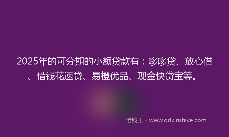 2025年的可分期的小额贷款有：哆哆贷、放心借、借钱花速贷、易橙优品、现金快贷宝等。