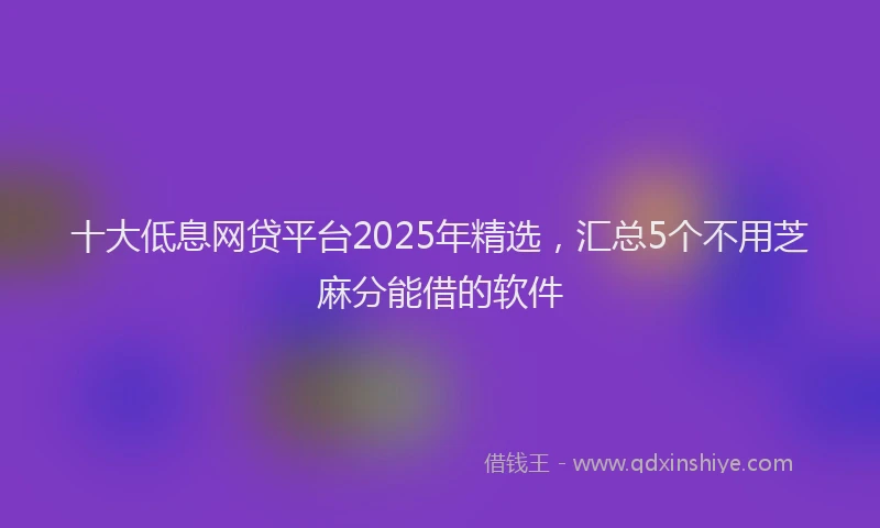 十大低息网贷平台2025年精选，汇总5个不用芝麻分能借的软件