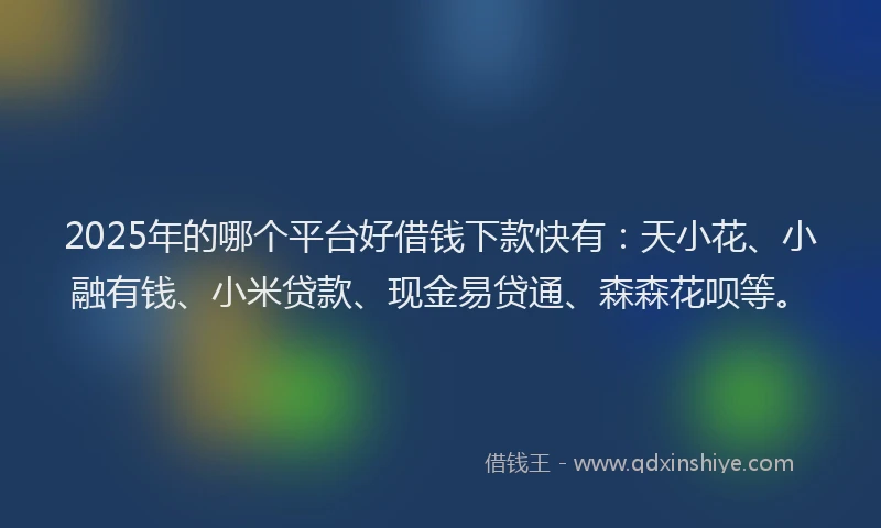 2025年的哪个平台好借钱下款快有：天小花、小融有钱、小米贷款、现金易贷通、森森花呗等。