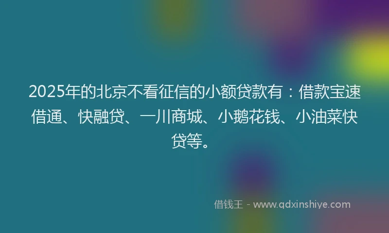 2025年的北京不看征信的小额贷款有：借款宝速借通、快融贷、一川商城、小鹅花钱、小油菜快贷等。