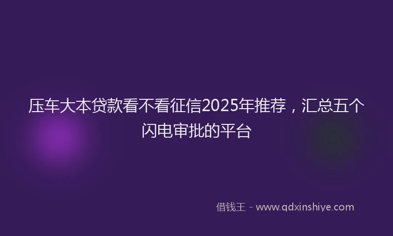 压车大本贷款看不看征信2025年推荐，汇总五个闪电审批的平台