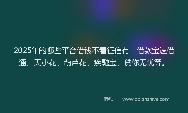 2025年的哪些平台借钱不看征信有：借款宝速借通、天小花、葫芦花、疾融宝、贷你无忧等。