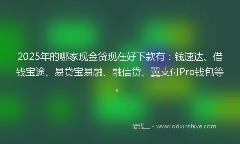 2025年的哪家现金贷现在好下款有：钱速达、借钱宝途、易贷宝易融、融信贷、翼支付Pro钱包等。