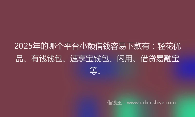 2025年的哪个平台小额借钱容易下款有：轻花优品、有钱钱包、速享宝钱包、闪用、借贷易融宝等。