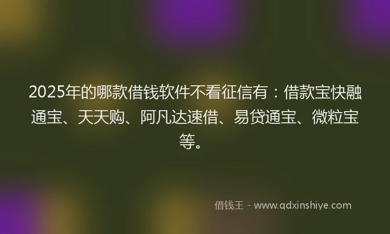 2025年的哪款借钱软件不看征信有：借款宝快融通宝、天天购、阿凡达速借、易贷通宝、微粒宝等。