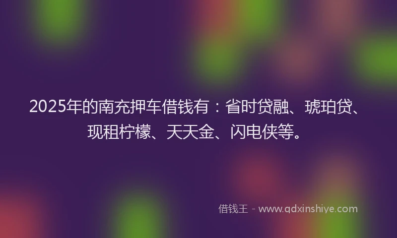 2025年的南充押车借钱有：省时贷融、琥珀贷、现租柠檬、天天金、闪电侠等。