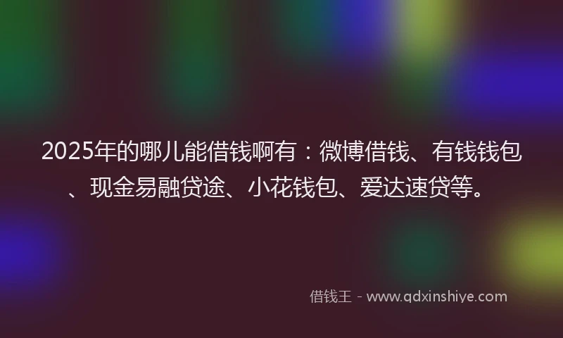 2025年的哪儿能借钱啊有：微博借钱、有钱钱包、现金易融贷途、小花钱包、爱达速贷等。