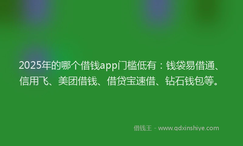 2025年的哪个借钱app门槛低有：钱袋易借通、信用飞、美团借钱、借贷宝速借、钻石钱包等。
