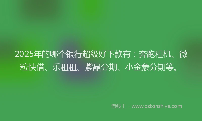 2025年的哪个银行超级好下款有：奔跑租机、微粒快借、乐租租、紫晶分期、小金象分期等。