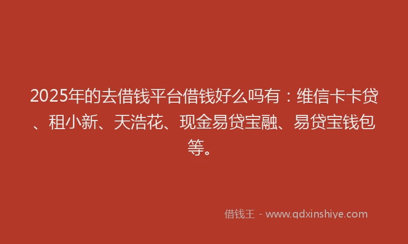 2025年的去借钱平台借钱好么吗有：维信卡卡贷、租小新、天浩花、现金易贷宝融、易贷宝钱包等。