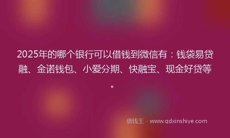 2025年的哪个银行可以借钱到微信有：钱袋易贷融、金诺钱包、小爱分期、快融宝、现金好贷等。