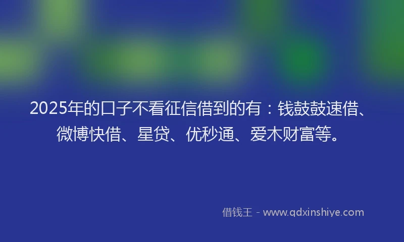 2025年的口子不看征信借到的有：钱鼓鼓速借、微博快借、星贷、优秒通、爱木财富等。