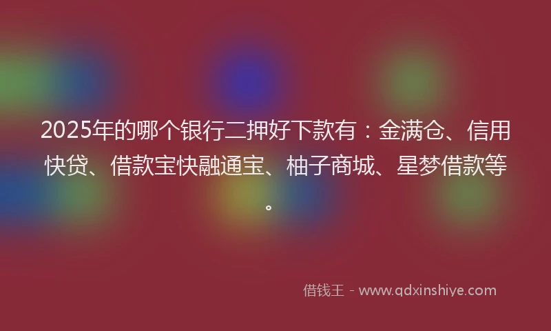 2025年的哪个银行二押好下款有：金满仓、信用快贷、借款宝快融通宝、柚子商城、星梦借款等。