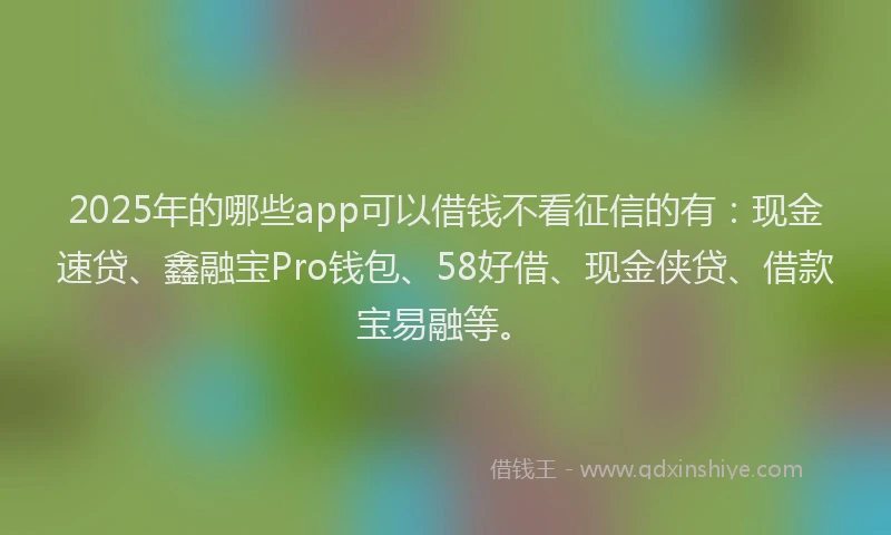 2025年的哪些app可以借钱不看征信的有：现金速贷、鑫融宝Pro钱包、58好借、现金侠贷、借款宝易融等。