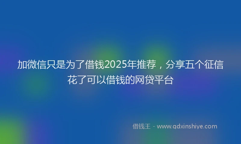 加微信只是为了借钱2025年推荐，分享五个征信花了可以借钱的网贷平台