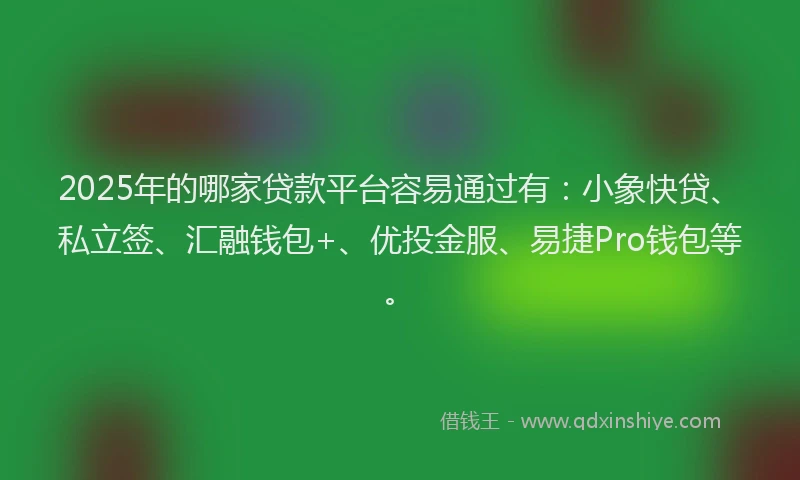 2025年的哪家贷款平台容易通过有：小象快贷、私立签、汇融钱包+、优投金服、易捷Pro钱包等。