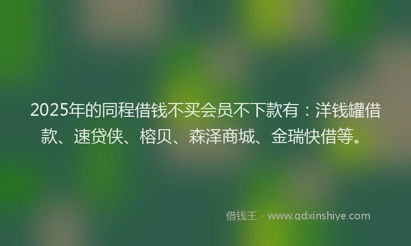 2025年的同程借钱不买会员不下款有：洋钱罐借款、速贷侠、榕贝、森泽商城、金瑞快借等。