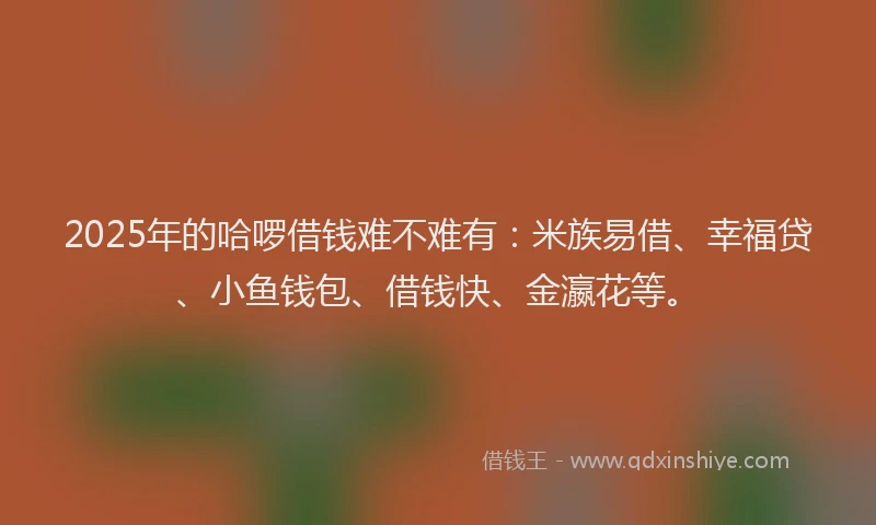 2025年的哈啰借钱难不难有：米族易借、幸福贷、小鱼钱包、借钱快、金瀛花等。