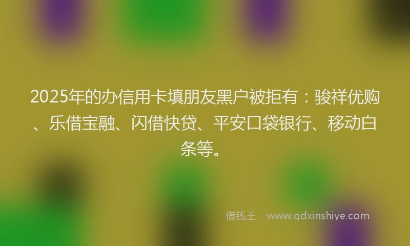 2025年的办信用卡填朋友黑户被拒有：骏祥优购、乐借宝融、闪借快贷、平安口袋银行、移动白条等。