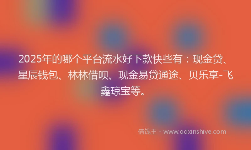 2025年的哪个平台流水好下款快些有：现金贷、星辰钱包、林林借呗、现金易贷通途、贝乐享-飞鑫琼宝等。
