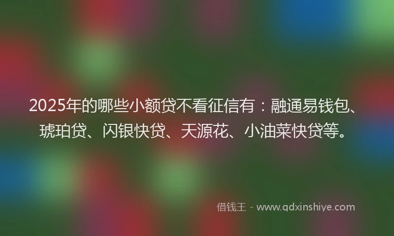 2025年的哪些小额贷不看征信有：融通易钱包、琥珀贷、闪银快贷、天源花、小油菜快贷等。