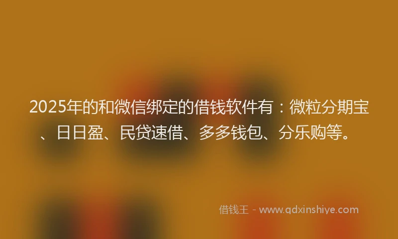 2025年的和微信绑定的借钱软件有：微粒分期宝、日日盈、民贷速借、多多钱包、分乐购等。