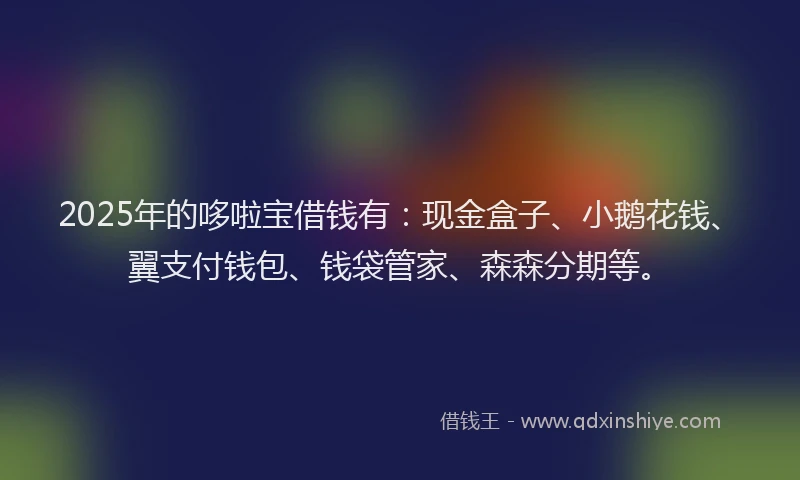 2025年的哆啦宝借钱有：现金盒子、小鹅花钱、翼支付钱包、钱袋管家、森森分期等。