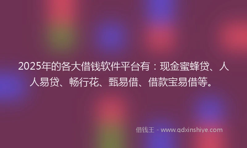 2025年的各大借钱软件平台有：现金蜜蜂贷、人人易贷、畅行花、甄易借、借款宝易借等。