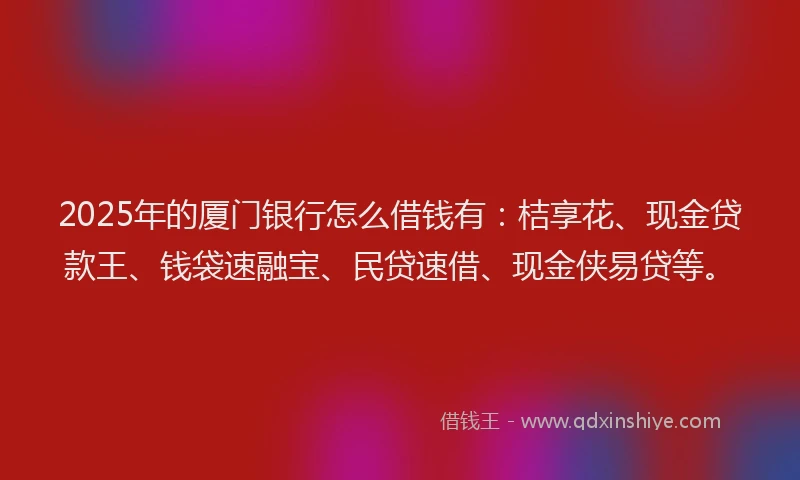 2025年的厦门银行怎么借钱有：桔享花、现金贷款王、钱袋速融宝、民贷速借、现金侠易贷等。