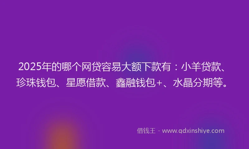 2025年的哪个网贷容易大额下款有：小羊贷款、珍珠钱包、星愿借款、鑫融钱包+、水晶分期等。