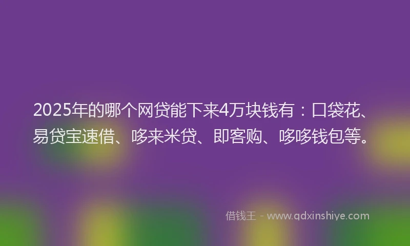 2025年的哪个网贷能下来4万块钱有：口袋花、易贷宝速借、哆来米贷、即客购、哆哆钱包等。