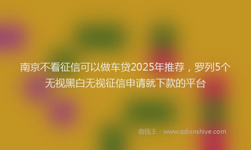 南京不看征信可以做车贷2025年推荐，罗列5个无视黑白无视征信申请就下款的平台